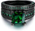 2 Pcs Princess Cut Green Black 18K Gold Plated Cubic Zirconia Women's Ring